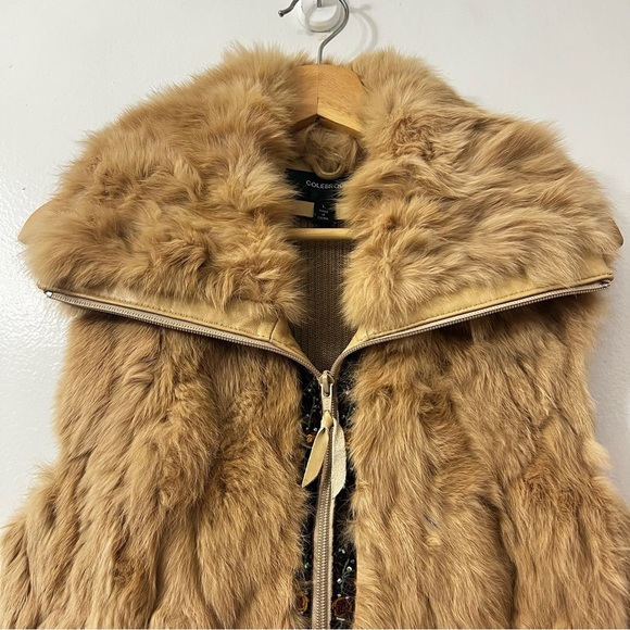 Penny Lane Rabbit Fur Full Zip Vest Leather Trim Beaded Size L Bratz Mobwife - Picture 2 of 12